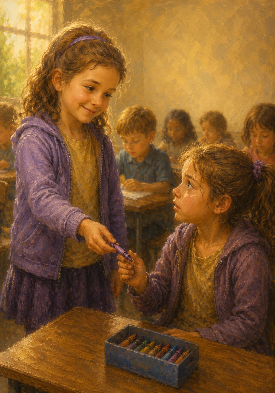 A kind girl named Grace handed Cecily the last crayon and reminded her of God's perfect plan for kindness by sharing Ephesians 4:32, which teaches everyone to be kind and compassionate to one another. Cecily realized these children weren't just learning standard school lessons; they were living out God's tender mercies every single day.