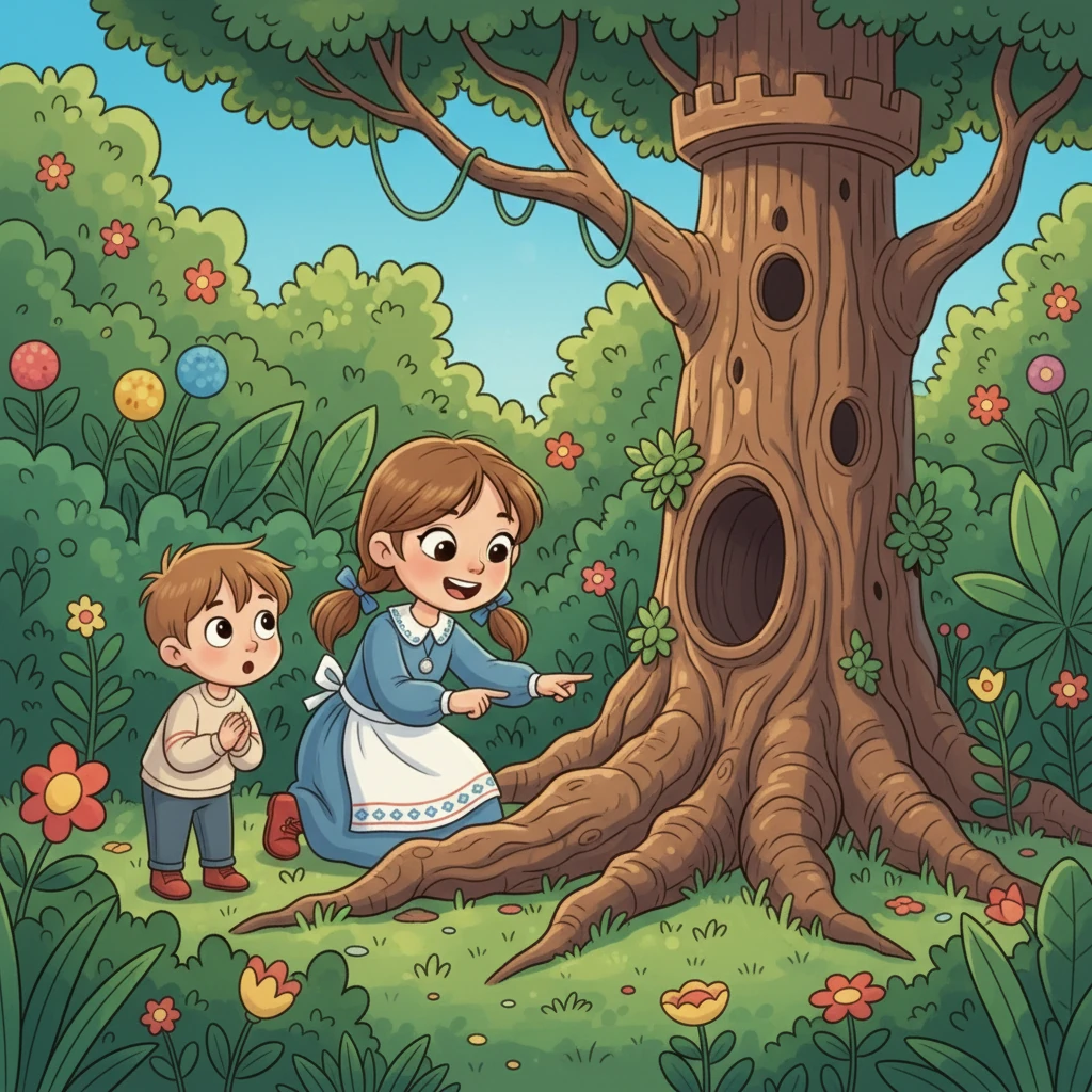 Их "экспедиция" начинается в их собственном саду. Для Дани, обычные кусты превращаются в непроходимые джунгли, а старое дерево становится величественным "замком". Алина с удовольствием подыгрывает, указывая на "следы" диких зверей.