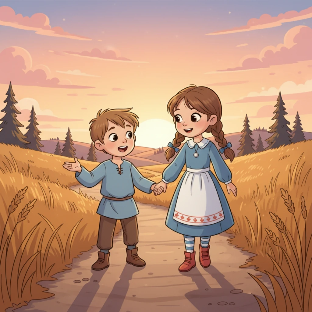 Время возвращаться домой. Даня, уставший, но счастливый, крепко держит Алину за руку. По дороге он рассказывает ей о всех "опасностях", которые они преодолели, и о "героических" поступках Алины. Алина нежно улыбается, слушая его.