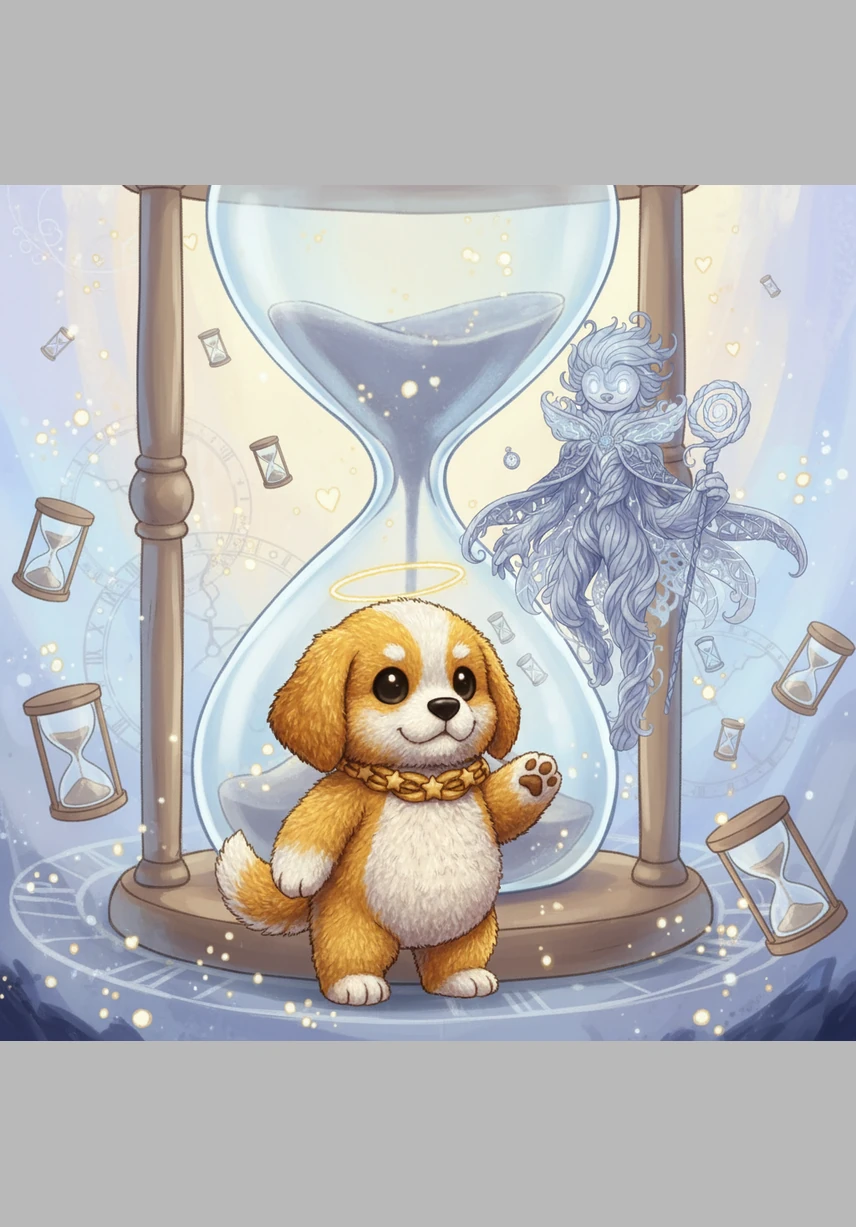 The Golden Child looks up with wide, innocent eyes and asks why time must always rush toward an end. He wonders aloud if they could simply stay in the beautiful moments they love forever, his small hand reaching out toward the giant glass.