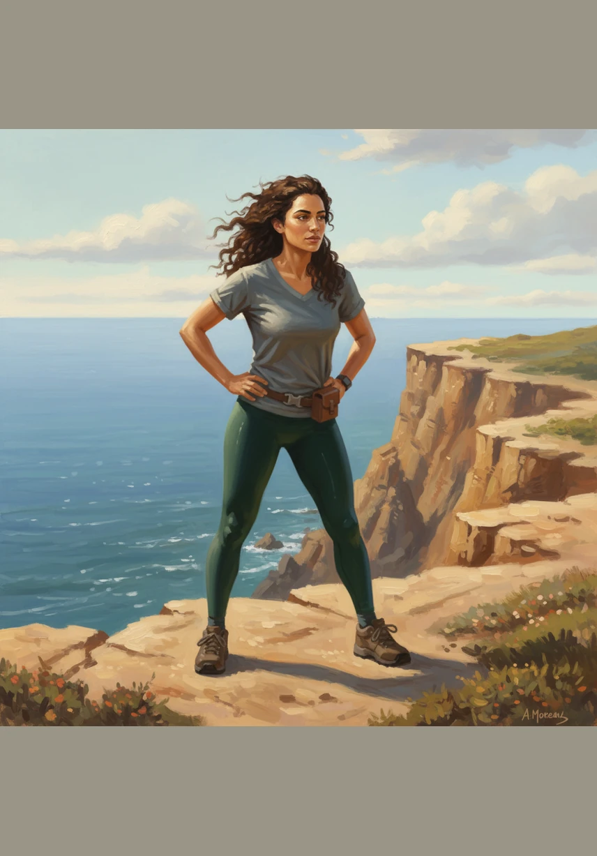 Eva Ortega stands on the edge of the sun-drenched cliffs, her gaze fixed on the shimmering line where the ocean meets the sky. The wind ruffles her hair as she wonders what mysteries lie beyond the vast, blue expanse of the Atlantic.