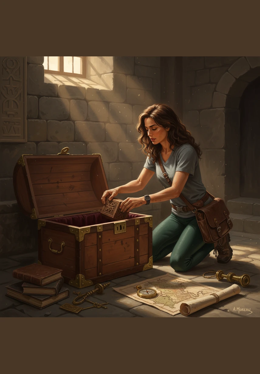 Tucked away in a cedar chest, she finds a tarnished brass telescope that still smells of salt and old wood. She polishes the glass carefully, her reflection in the lens showing a girl determined to see what others have missed.