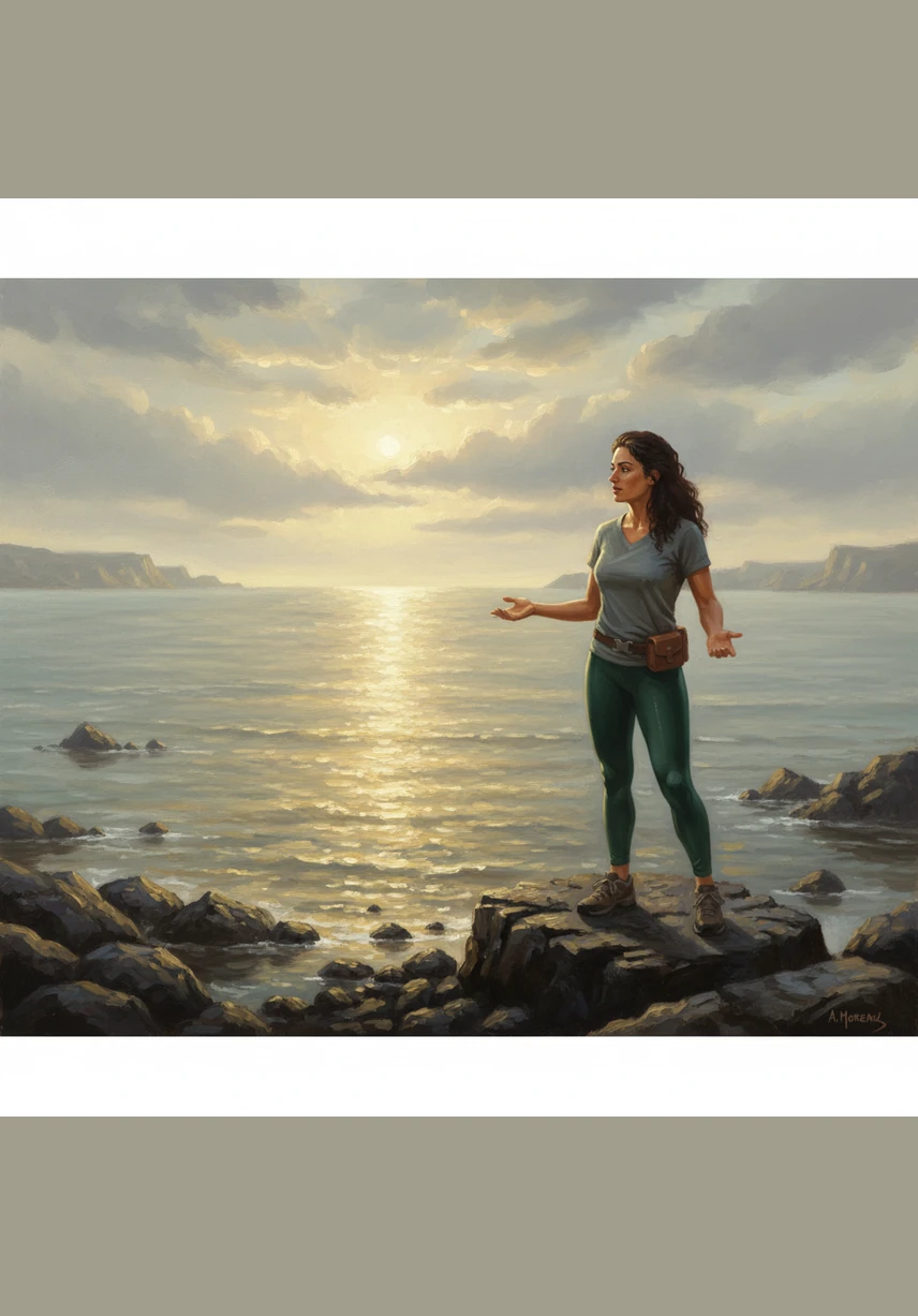 As the storm clears, a soft, ethereal glow settles over the water, illuminating a path of golden light that stretches toward the horizon. Eva feels as though the ocean is whispering a secret meant only for her ears, urging her to find her own way.