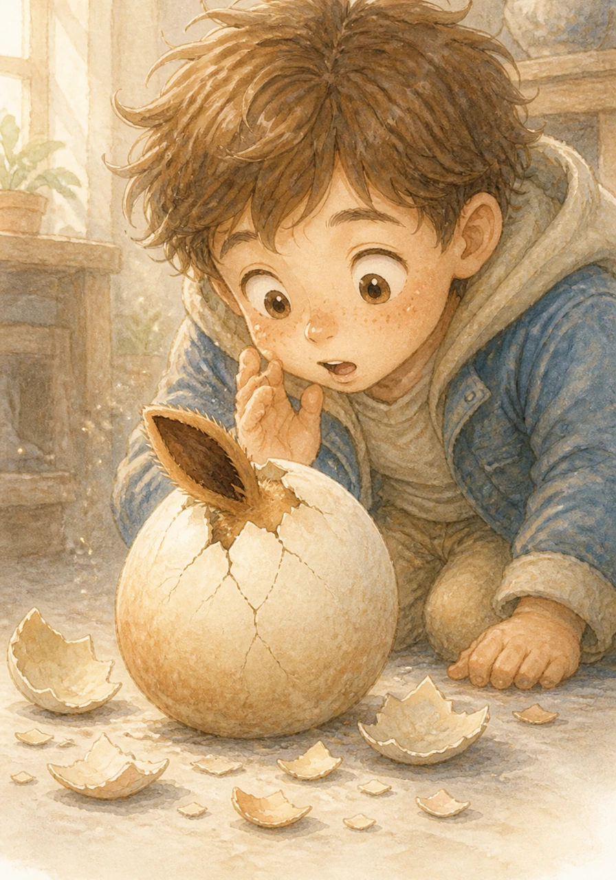 The cracks spread like a delicate spiderweb across the surface, and a small, damp ear pokes through the opening. A soft, melodic chirp fills the room, signaling that the long wait is finally over. Leo whispers words of encouragement, watching in awe as the miracle of life unfolds before his eyes.