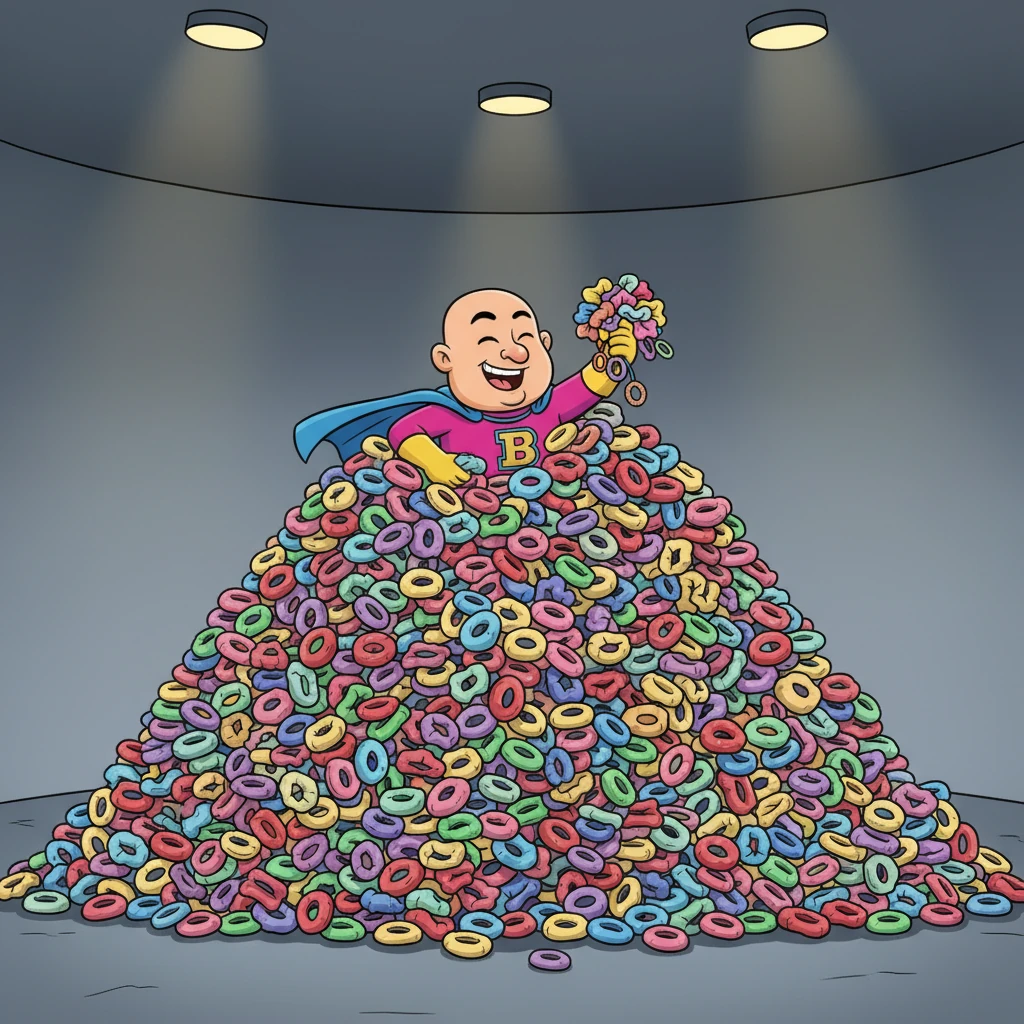 Back in his lair, Baron Baldric gazed upon his magnificent haul: a colossal mountain of vibrant scrunchies, sparkling under the dim ceiling lights. Reds, blues, greens, and yellows piled high, reaching almost to the ceiling. He dove into the soft, elastic pile, swimming through his ill-gotten gains with a triumphant, if slightly lonely, smile. This was his kingdom of stolen elasticity.