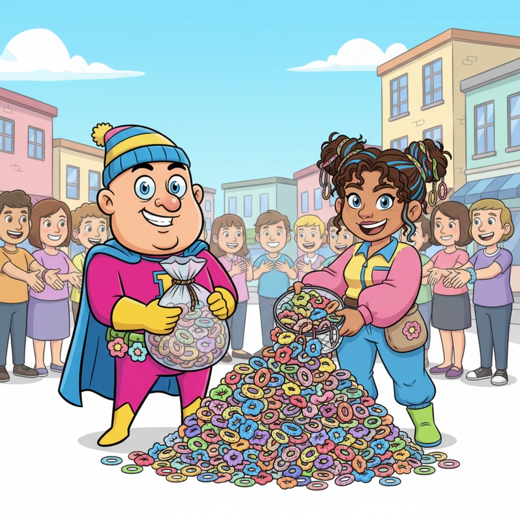 Baron Baldric, touched by Lily's kindness and simple gift, looked at the beanie, then at his mountain of scrunchies. He realized being kind was much better than being a scrunchie thief. Together, they returned all the stolen scrunchies to their rightful owners, and Baron Baldric, now sporting his fabulous new beanie, became the world's most stylish, and much happier, bald man.