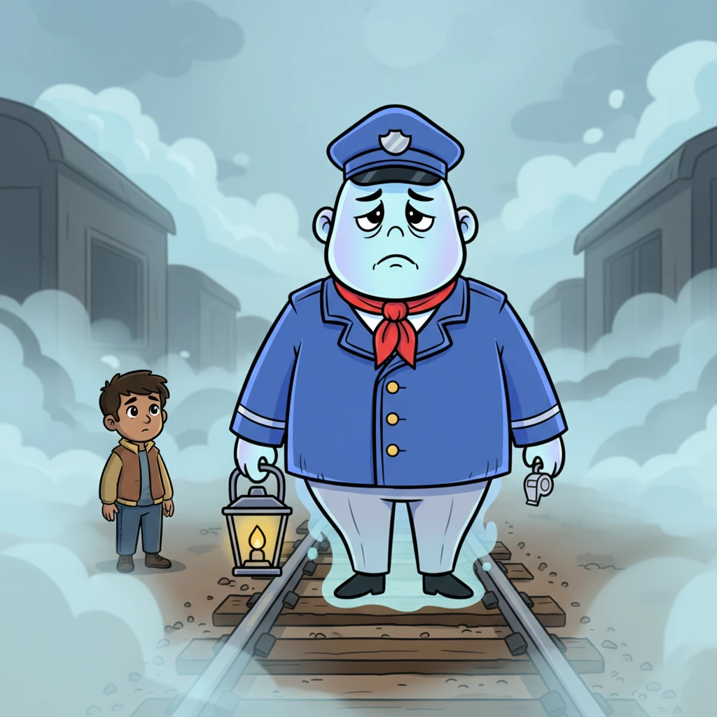 As Rohan drew closer, he could see the guard's face, etched with a profound, timeless sadness. His eyes, though unfocused, were fixed on the tracks, as if waiting for something that would never arrive. The uniform appeared worn and almost translucent, blending subtly with the mist, yet the guard stood with an unwavering presence.