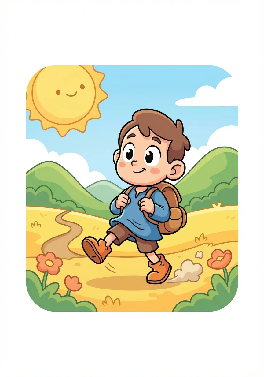 Young Wisp wanders through a sun-drenched valley, their worn leather boots kicking up dust. They carry only a small pack and a heart full of curiosity, searching for something they cannot name.
