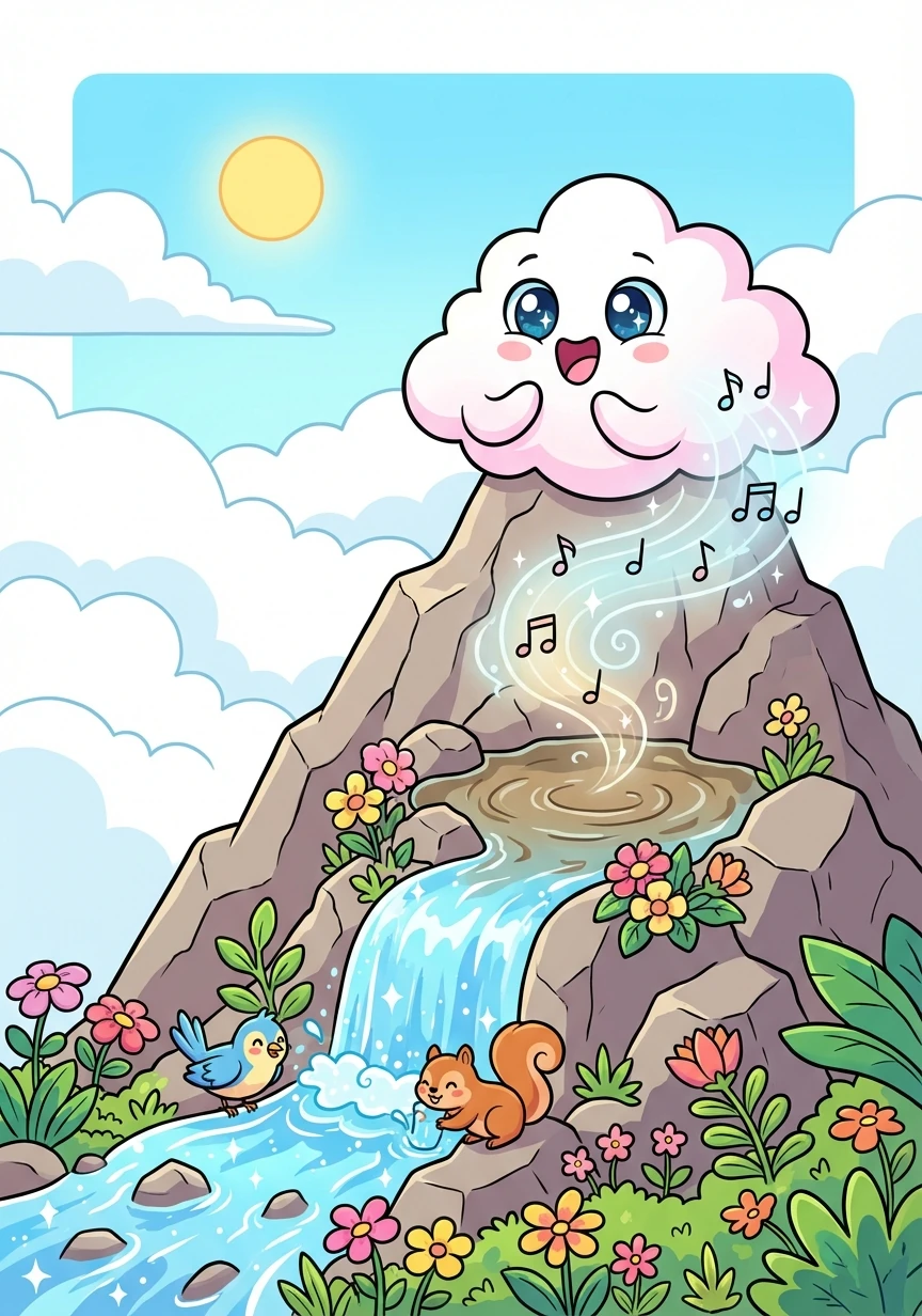 Their journey begins atop towering mountains, where they cleanse a polluted spring with a song of gratitude. The water flows clear once more, bringing life back to the parched earth.