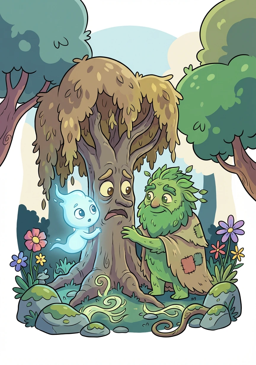 Following a flowing river, they reach a deep forest where ancient trees are withering. The Watcher teaches Wisp to listen to the trees, uncovering the source of their ailment - a forgotten promise.