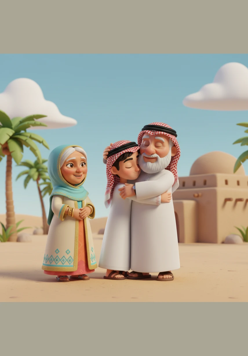 يعانق حمد جده بحب واعداً إياه بأن يحافظ على هذه الكنوز التراثية وينقلها إلى أصدقائه، ليبقى إرث الإمارات حياً ونابضاً في قلوب كل الأجيال القادمة.