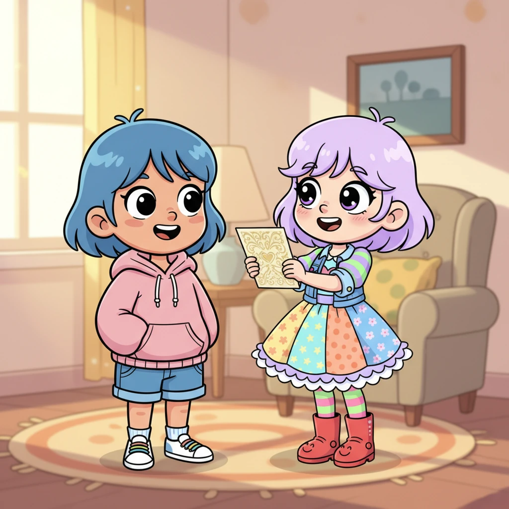 One sunny afternoon, a prestigious invitation arrived for their father, a busy businessman. It was for a grand dinner and gala party, an important event he couldn't attend. Yumi, with a dramatic flourish, showed the embossed card to Yuki, her eyes sparkling with excitement at the thought of the dazzling evening.