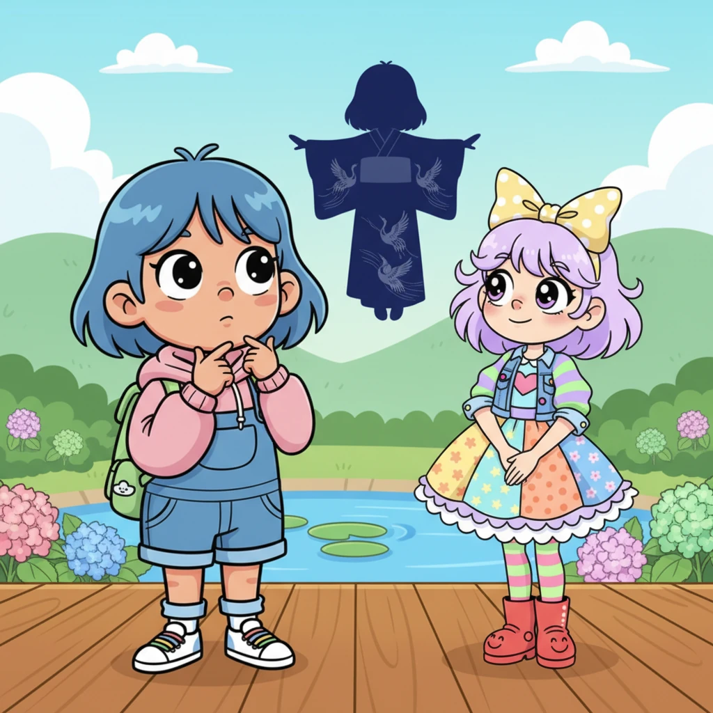 Yuki pondered Yumi's request, her gaze thoughtful as she imagined a navy kimono. While she loved her traditional vibrant patterns, the idea of a solid, deep navy for such an important event felt new and intriguing. She pictured herself, a silhouette of traditional grace in a modern hue.