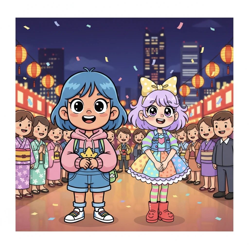 With graceful confidence, the twin sisters mingled, representing their father with poise and charm. Yuki's traditional elegance and Yumi's modern sophistication captivated everyone. They proved that unity can be found in diversity, making their father proud and creating an unforgettable night in Tokyo.