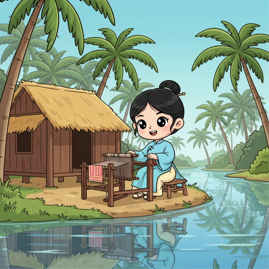 Trên vùng đất Tam Quan, Bình Định hiền hòa, Thị Cách 17 tuổi dịu dàng ngồi bên khung cửi. Nàng có mái tóc đen mượt, đôi mắt to tròn, và nụ cười tỏa nắng. Những rặng dừa xanh ngát bao quanh ngôi nhà nhỏ, soi bóng xuống dòng sông êm đềm, tạo nên khung cảnh bình yên và thơ mộng.