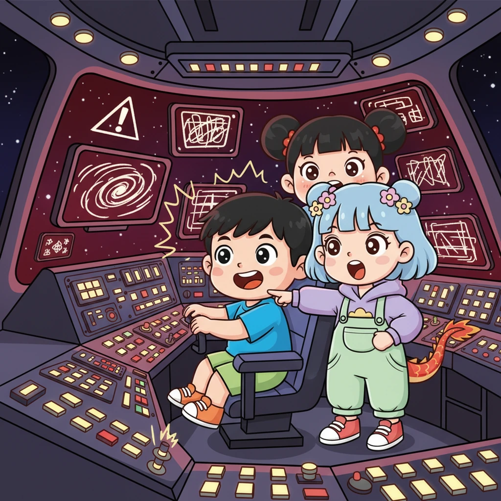 三人迅速冲进了“守护号”飞船的驾驶舱，刺耳的警报声此起彼伏，屏幕上不断闪烁着令人心悸的红色光芒。小思深吸一口气，坐上了主驾驶席，他惊讶地发现，真实的宇宙飞行比他在游戏中玩过的任何模拟都要复杂和困难百倍。密密麻麻的仪表盘按钮让他感到眼花缭乱，不知所措。