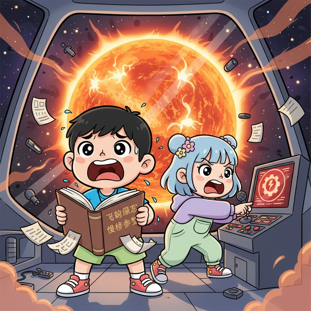 突然，米雪焦急地大喊起来，报告飞船引擎动力严重不足。小思猛然意识到，由于过去的懒散，他从未认真阅读过飞船的紧急维修手册。此时，“守护号”飞船开始剧烈摇晃，星系中心失控恒星的火光越来越近，炽热的能量仿佛要穿透驾驶舱的门，让他们感到窒息。