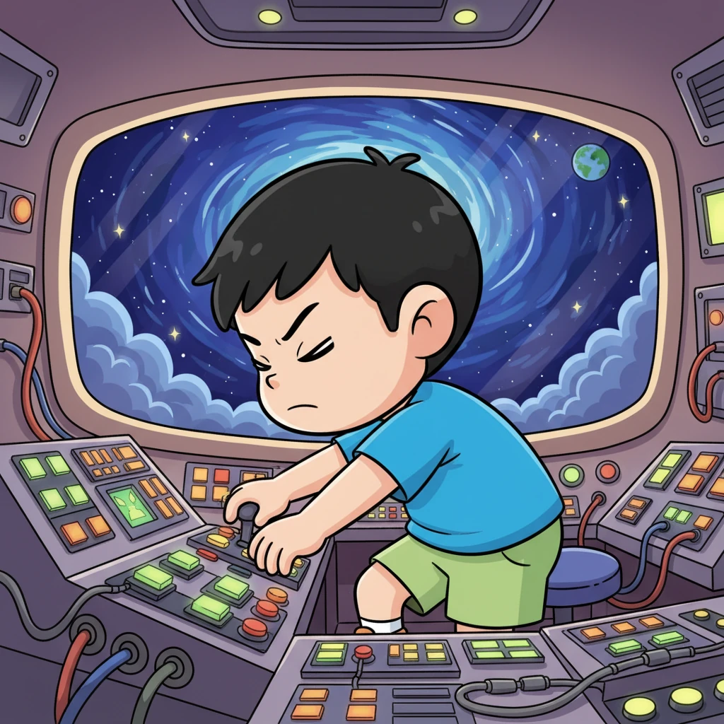 在这千钧一发的危急时刻，小思闭上了双眼，脑海中浮现出无数次他在梦中驾驶飞船自由翱翔的画面。他深呼吸，强迫自己抛开所有的懒惰和恐惧，迅速冷静下来。他的手指在复杂的控制台上飞快地舞动，精准地重新分配了飞船的备用能源。