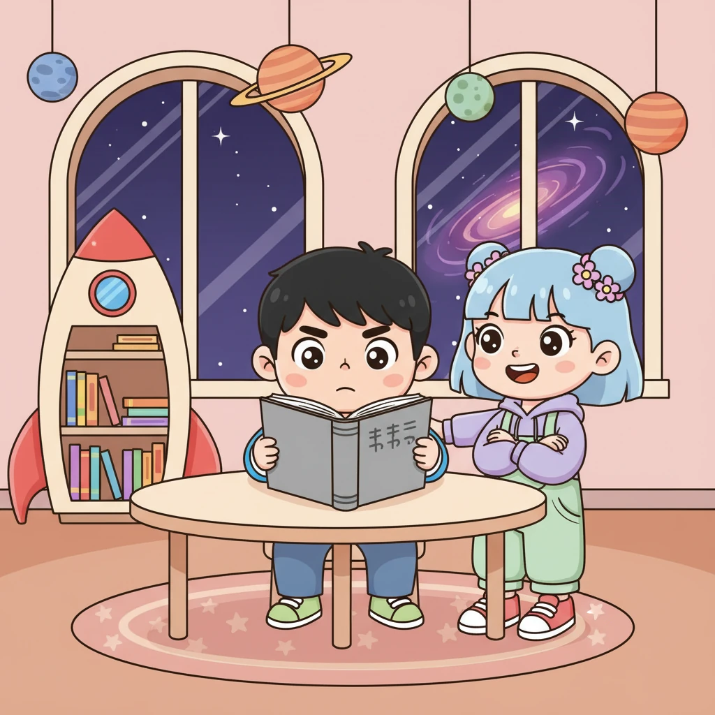 回到基地后，小思没有像往常一样去玩游戏，而是主动拿起了那本厚重的训练手册，认真地翻阅起来。他郑重地告诉米雪和小罗：“只有告别懒惰，才能真正守护我们的梦想。”米雪和小罗看着焕然一新的小思，都欣慰地笑了，因为他们知道，一个真正的宇宙英雄已经彻底觉醒了。