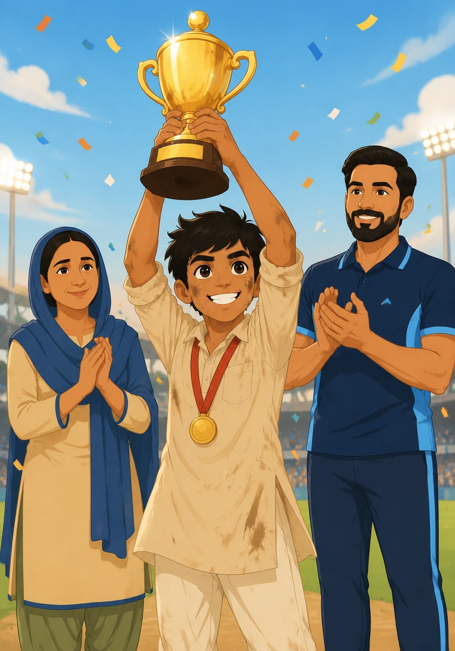 Holding a gleaming golden trophy high above his head, Bilal smiles as he looks back at the journey that began in the dust. He has proven that no matter where you start, your dreams can take you to the top of the world.