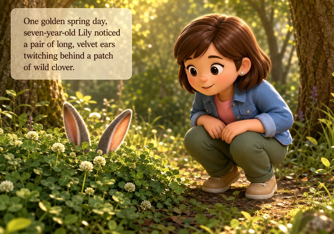 Seven-year-old Lily spent her afternoons exploring the edge of the whispering woods behind her house. One golden spring day, she noticed a pair of lon