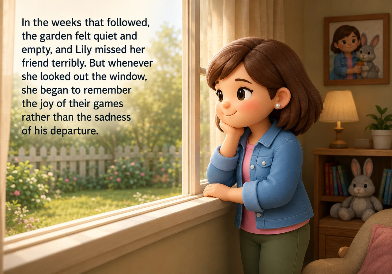 In the weeks that followed, the garden felt quiet and empty, and Lily missed her friend terribly. But whenever she looked out the window, she began to
