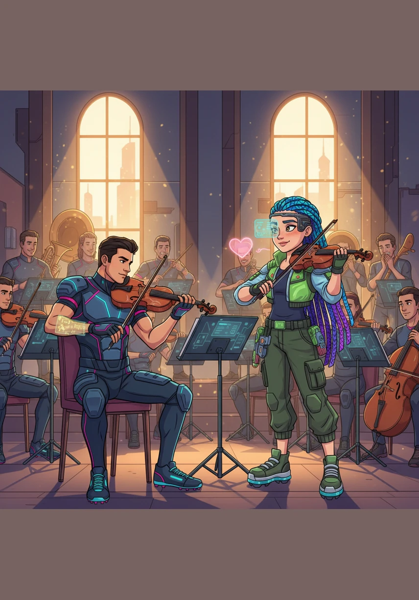 The sun streams through the high windows of the music room as Rishi leads the viola section with focused precision. Across the aisle, Brianna catches his eye while tuning her violin, her heart fluttering just as it has for the past five months while the rest of the orchestra watches with knowing smiles.