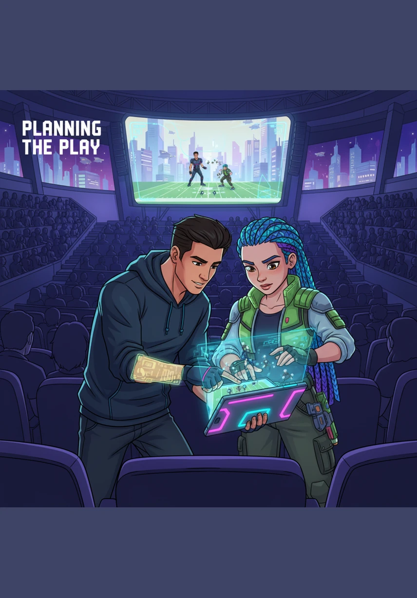 Tucked away in the back of the auditorium, Raj and Sara huddle over a notebook, whispering their master plan to bring Rishi and Brianna together. Their observant eyes have seen every lingering glance, and as the group's natural planners, they are determined to let love take center stage.