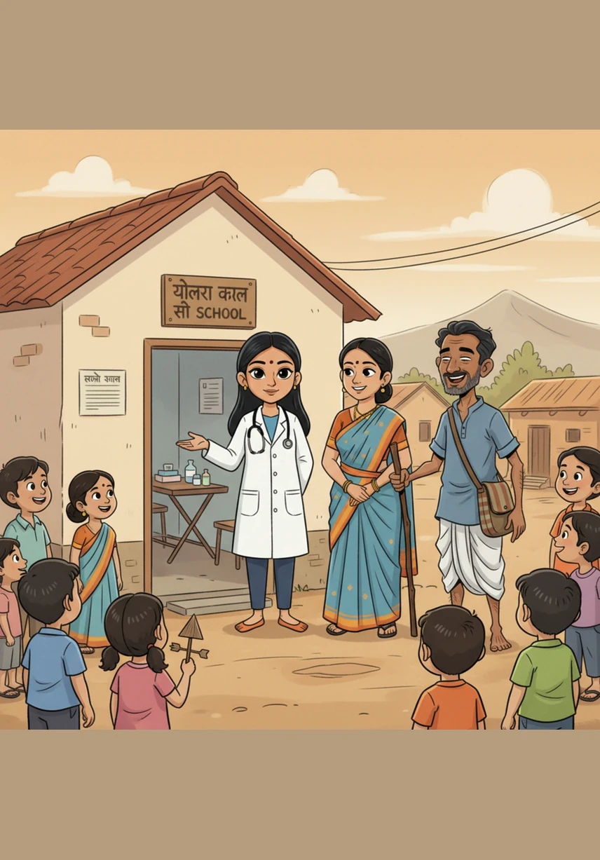 Ten years pass, and Ananya returns to the village not just as a daughter, but as a qualified doctor, standing proudly in her white coat at the school her mother founded. She opens a free health clinic, fulfilling the sacred promise she made to help children and families who face the same illnesses her mother once did.