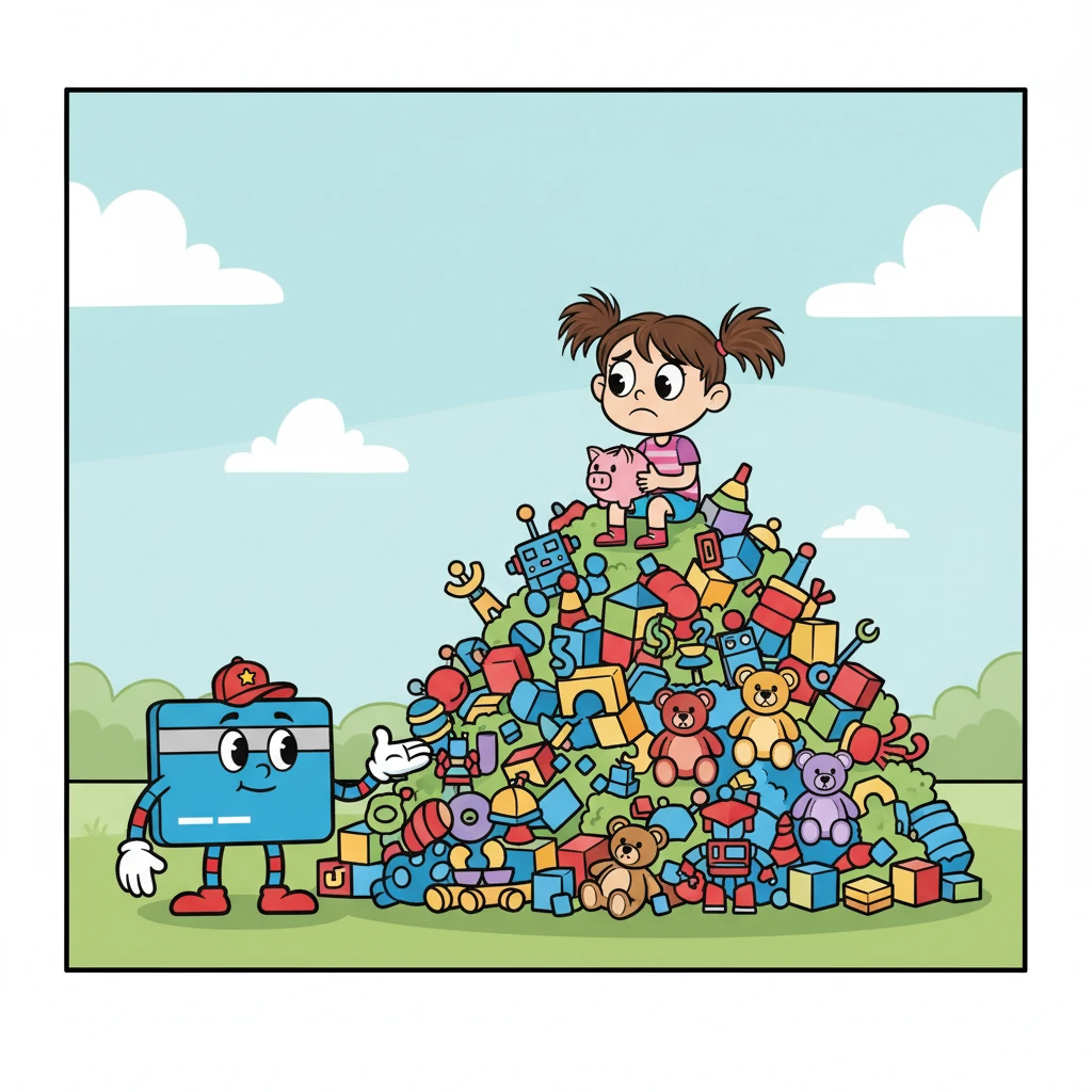 Debbie Debt was a sweet girl with a mountain of colorful, slightly lopsided toys. She loved to buy everything she saw! Cam noticed she often had a worried look on her face. He decided to help her understand how money works and how to make smart choices.