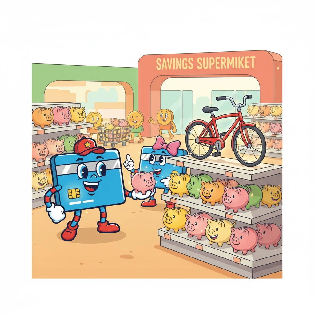 They visited the Savings Supermarket, where Cam showed Debbie the joy of saving. They saw glowing piggy banks and happy customers. Debbie started to understand that saving meant having money for the things she really wanted, like a shiny new bicycle.