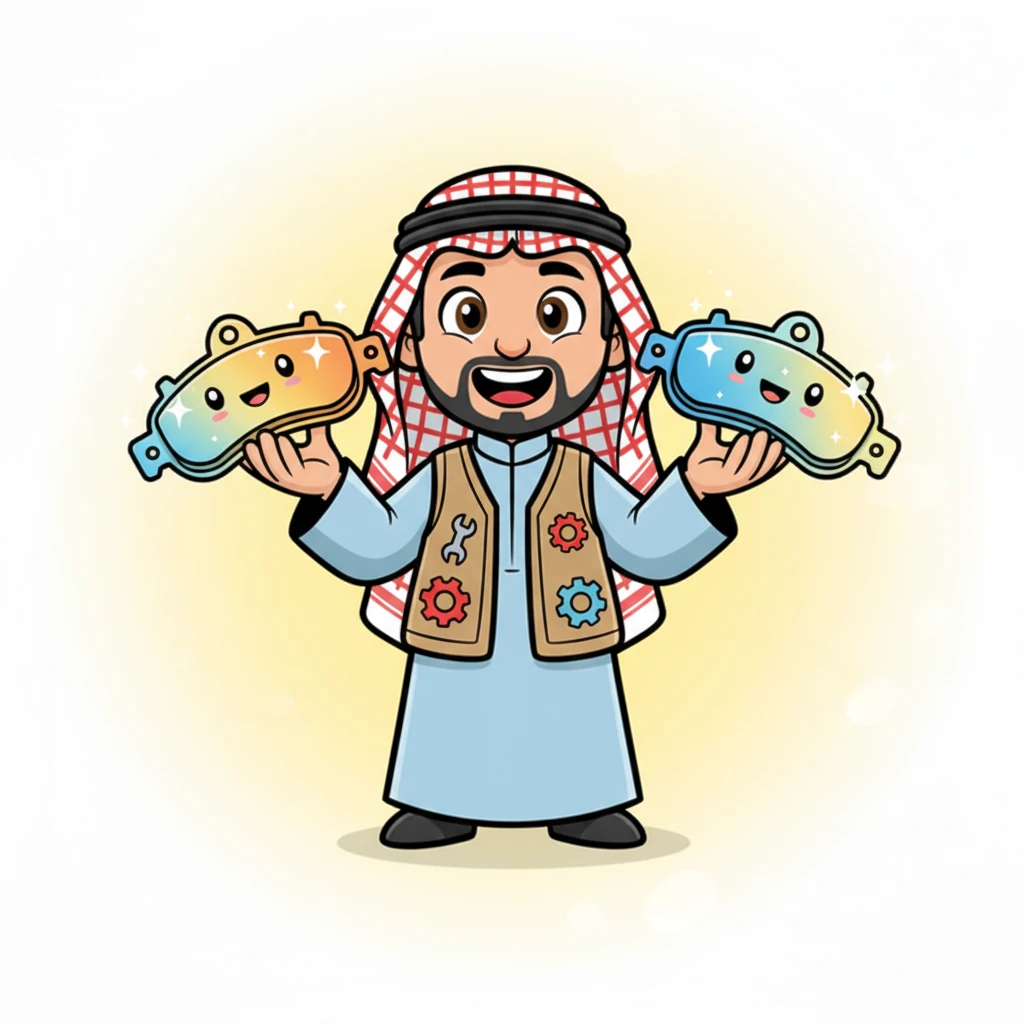 بلمسة سحرية من ميكو، تظهر مجموعة من تيل الفرامل الجديد اللامع والكبير بشكل مبالغ فيه، وهي تبتسم بسعادة وكأنها مستعدة للعمل. تلمع التيل بألوان زاهية، وتعد بفرملة ناعمة وآمنة. ميكو يمسكها بكلتا يديه، مستعرضًا قوتها وجمالها.