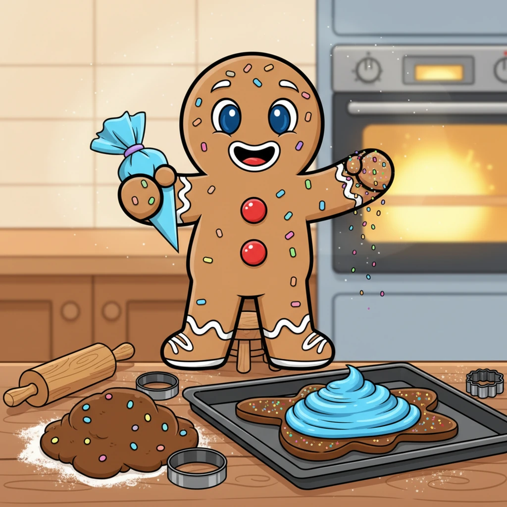 Mixing, rolling, and cutting, Gus carefully shaped the dough. He hummed a happy tune as he adorned the cookie with vibrant frosting swirls and sparkling edible glitter. The aroma of warm sugar filled the air.
