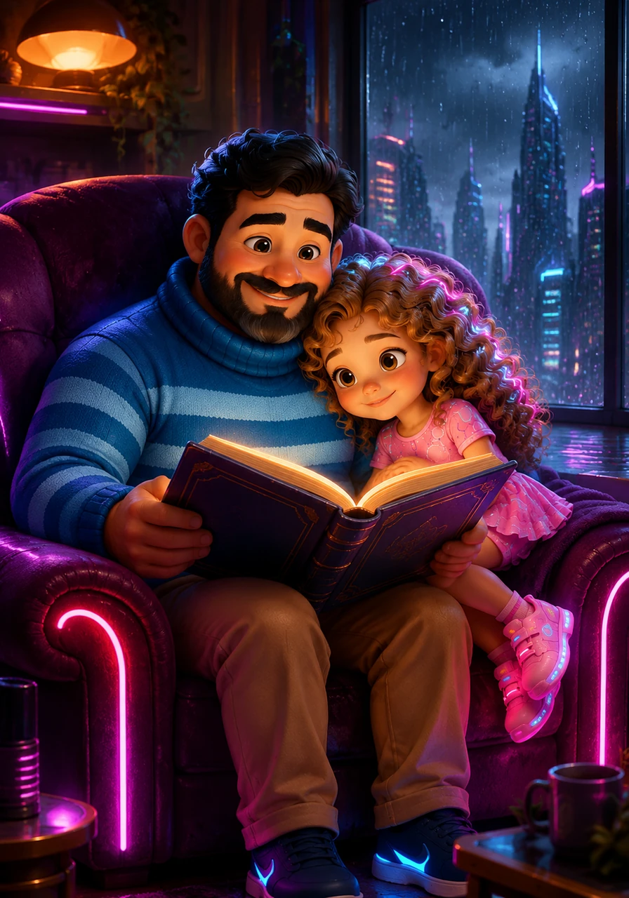 When the rain taps gently against the windowpane, they curl up in a large, velvet armchair with a thick storybook. Osvaldo’s deep, soothing voice brings the characters to life, while Amelia listens intently, resting her head against his shoulder. The world outside is grey and cold, but their corner of the room is bright and warm.