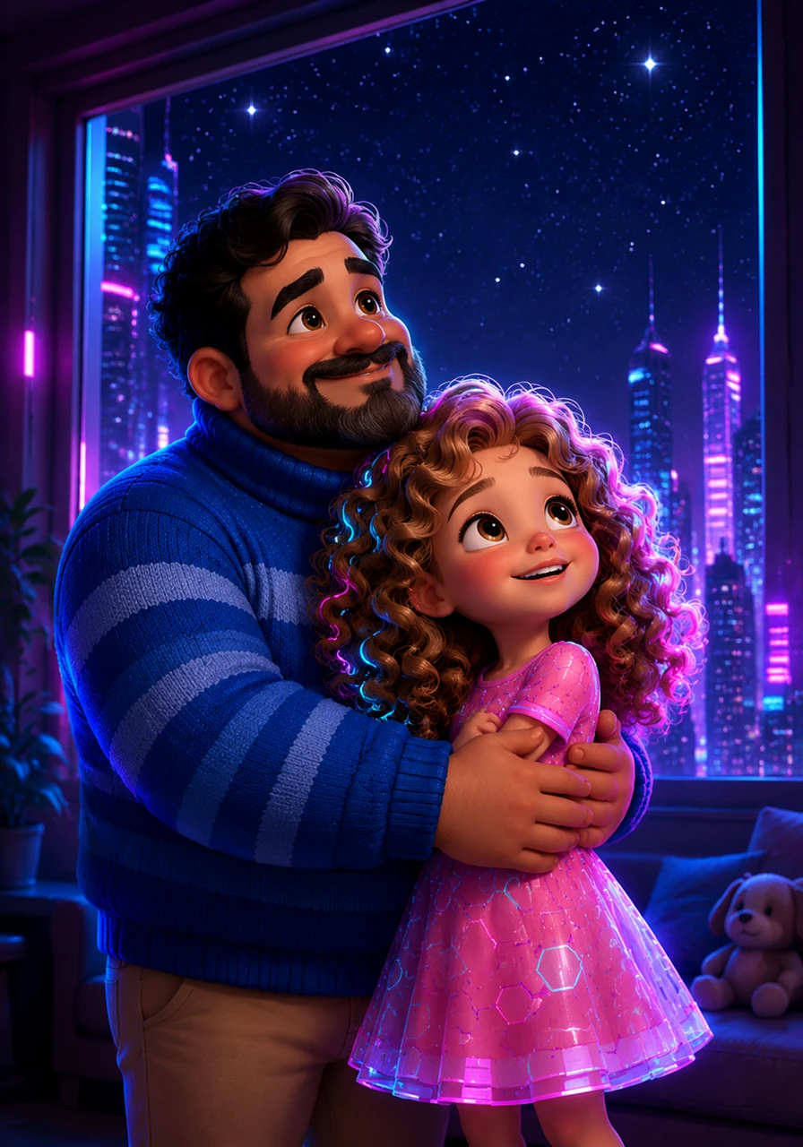 Standing by the window one last time, they look up at the twinkling stars together before the lights go out. Osvaldo holds Amelia close, reflecting on the beautiful, unique bond they share that grows stronger with every passing day. This is a story of a father’s devotion and the magic found in every ordinary moment spent together.
