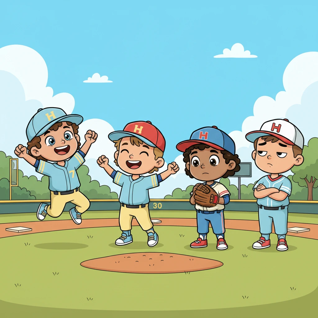 One sunny afternoon, they decided to join the local bitty league baseball team at Hoback Park. Blake and Shawn were bubbling with excitement, but Ricky and Sam seemed less enthusiastic.