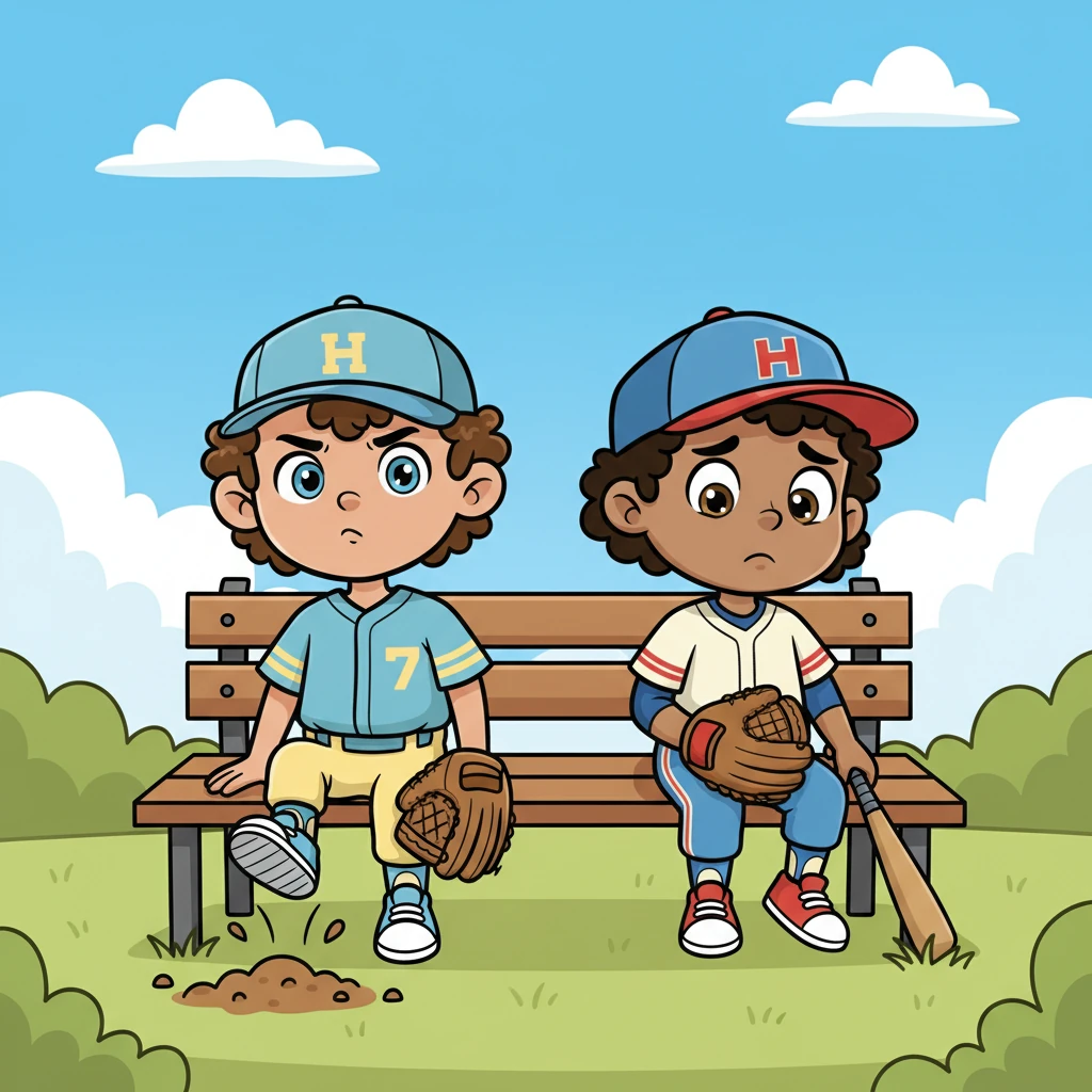 Sam and Ricky were already there, sitting on a bench, looking a little glum. They kicked at the dirt with their sneakers, clearly wishing they were somewhere else.