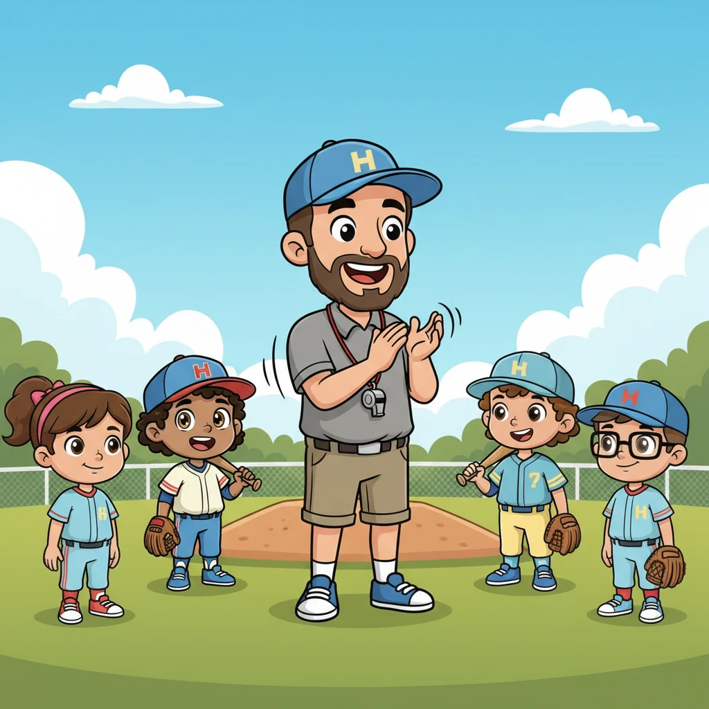 The coach, a friendly but firm character with a big whistle, gathered the team. He clapped his hands, his smile wide as he greeted all the young players.