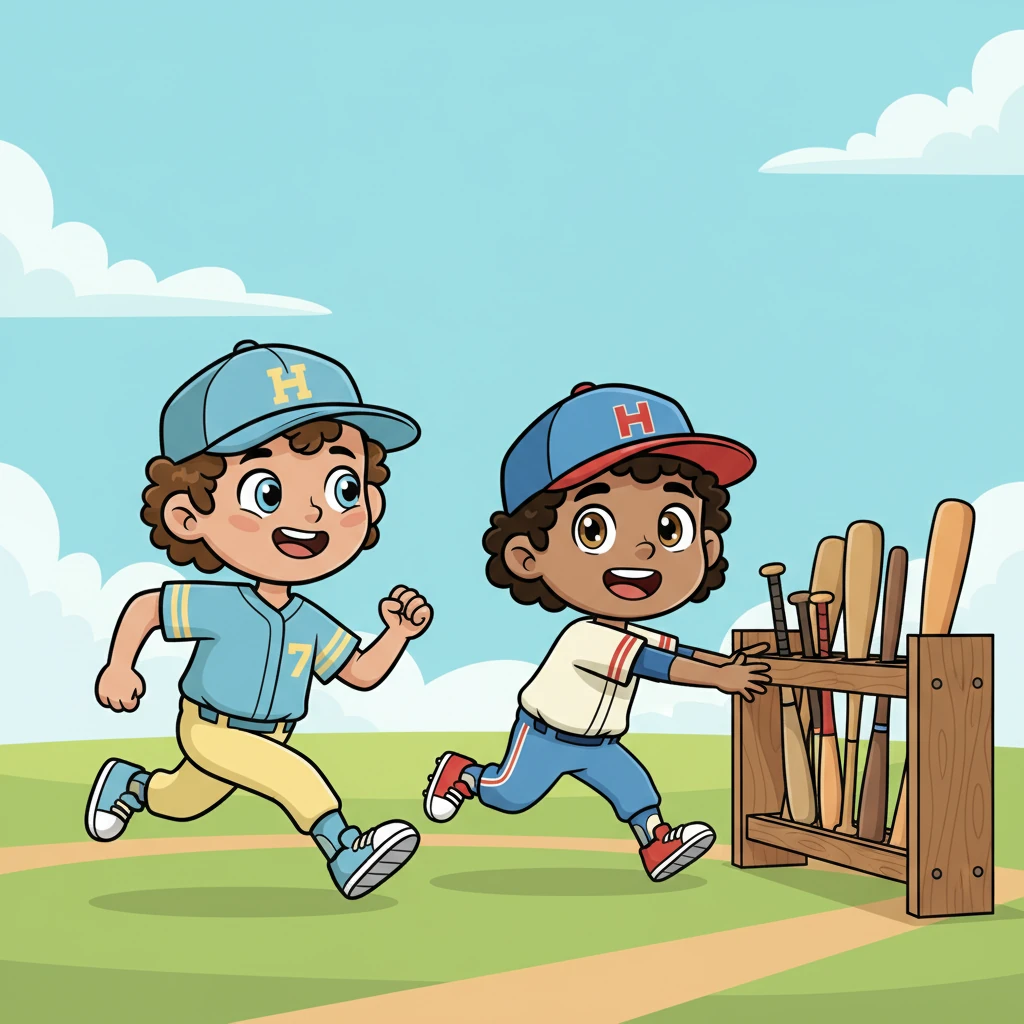 A wave of excitement swept through the team. Blake and Shawn, with huge grins, sprinted joyfully towards the bat rack, eager for their turn.