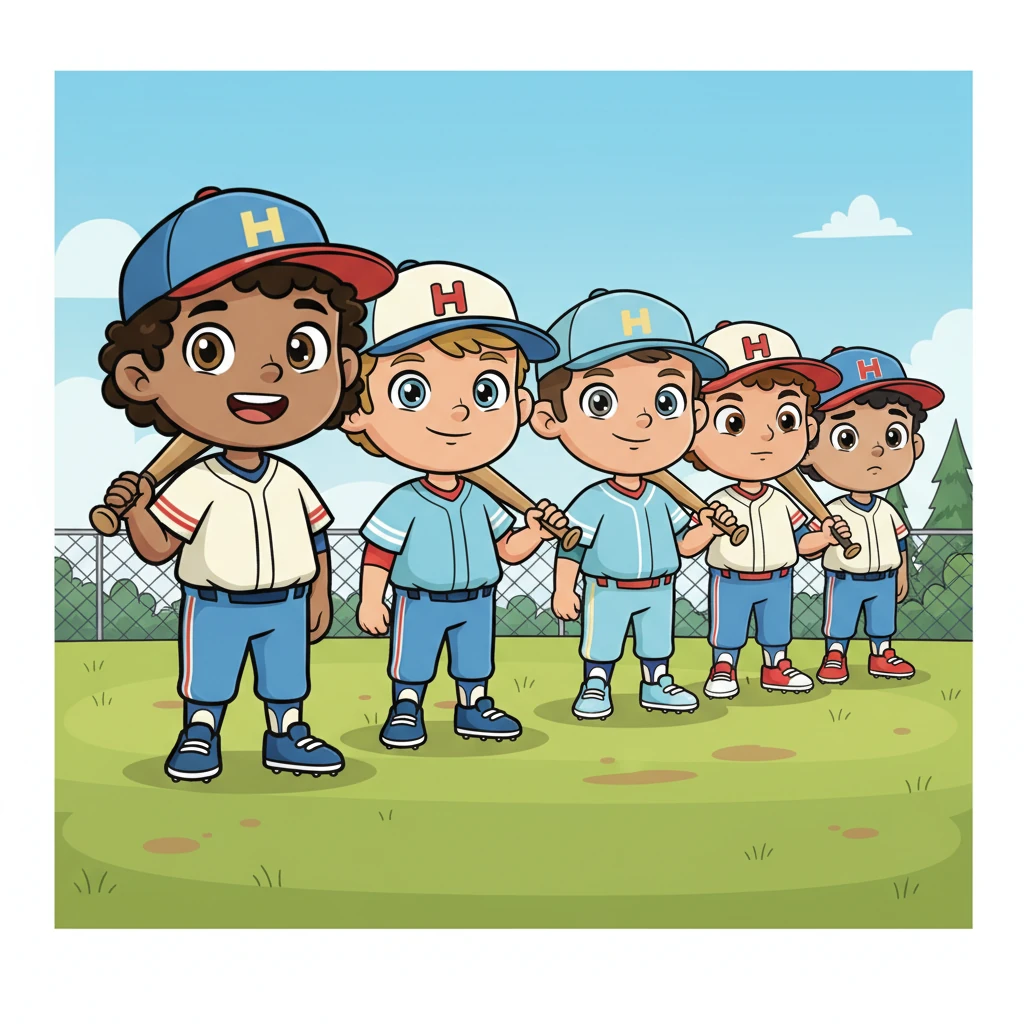 The boys lined up, bats resting on their shoulders, patiently waiting. Sam and Ricky were in line too, though they still looked a little less excited than their friends.