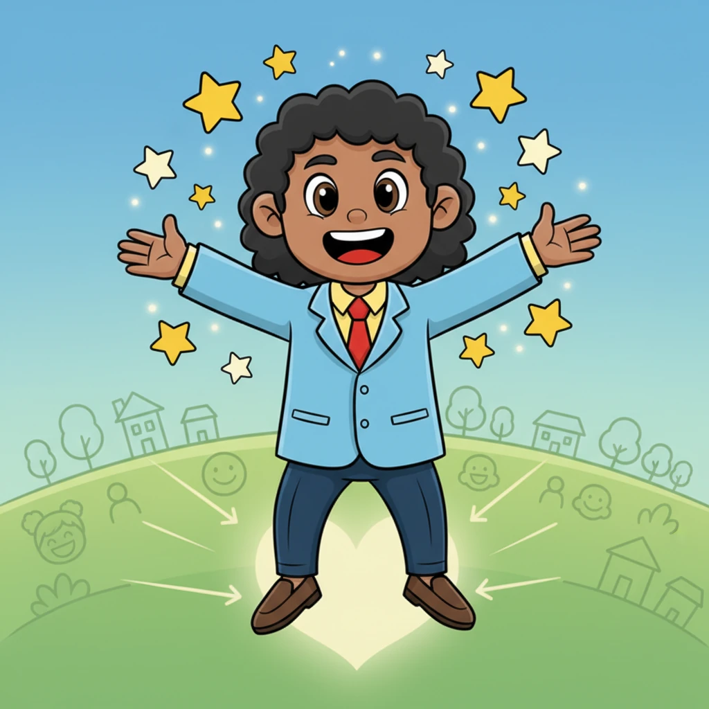 With a big, happy grin, Dhruv finally understands that the Constitution is the heart of their nation, helping everyone live together peacefully and joyfully. He feels a surge of pride and excitement, knowing he is a part of this wonderful system. Bright stars twinkle around him, reflecting his new understanding.