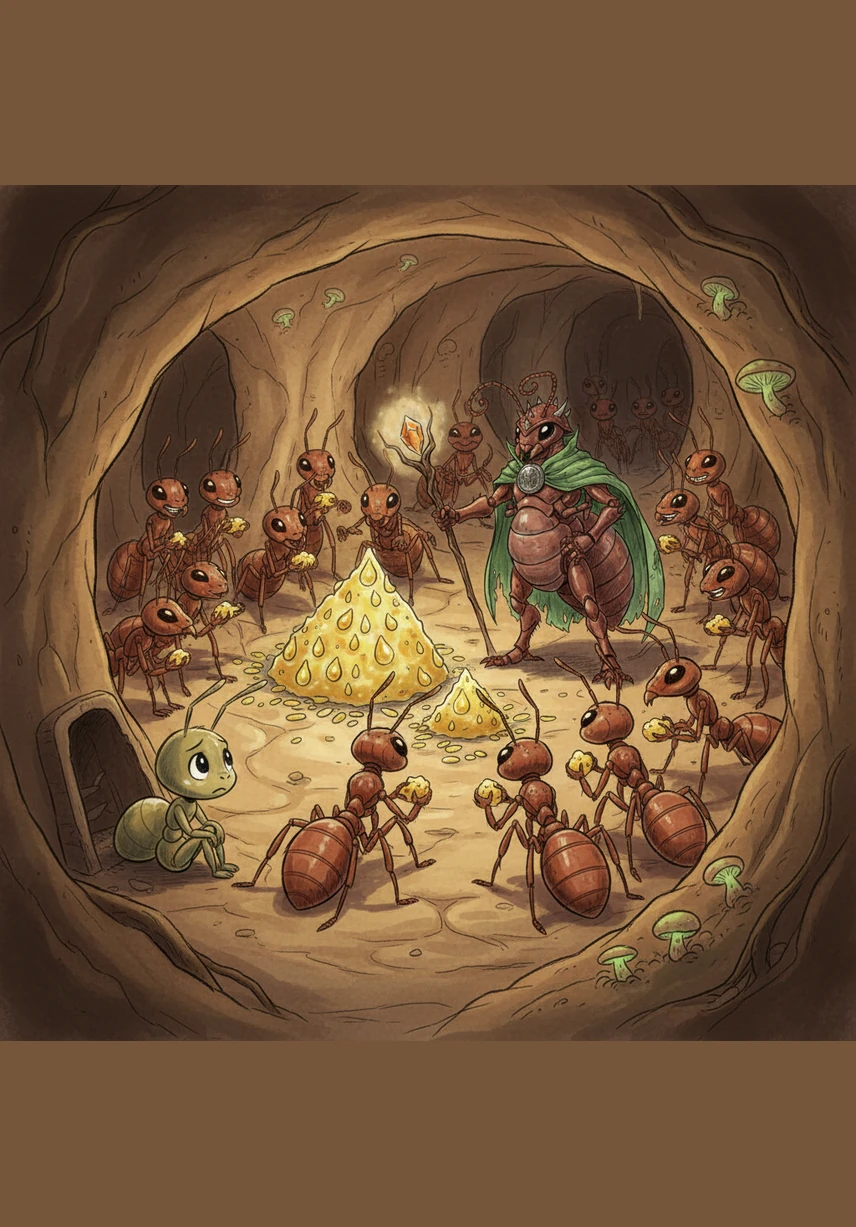 Deep inside the anthill, the air is warm and smells of sweet nectar and stored grain. While every other ant sits down to a delicious feast and shares stories of their day, Andy sits alone in a dark corner with an empty stomach.