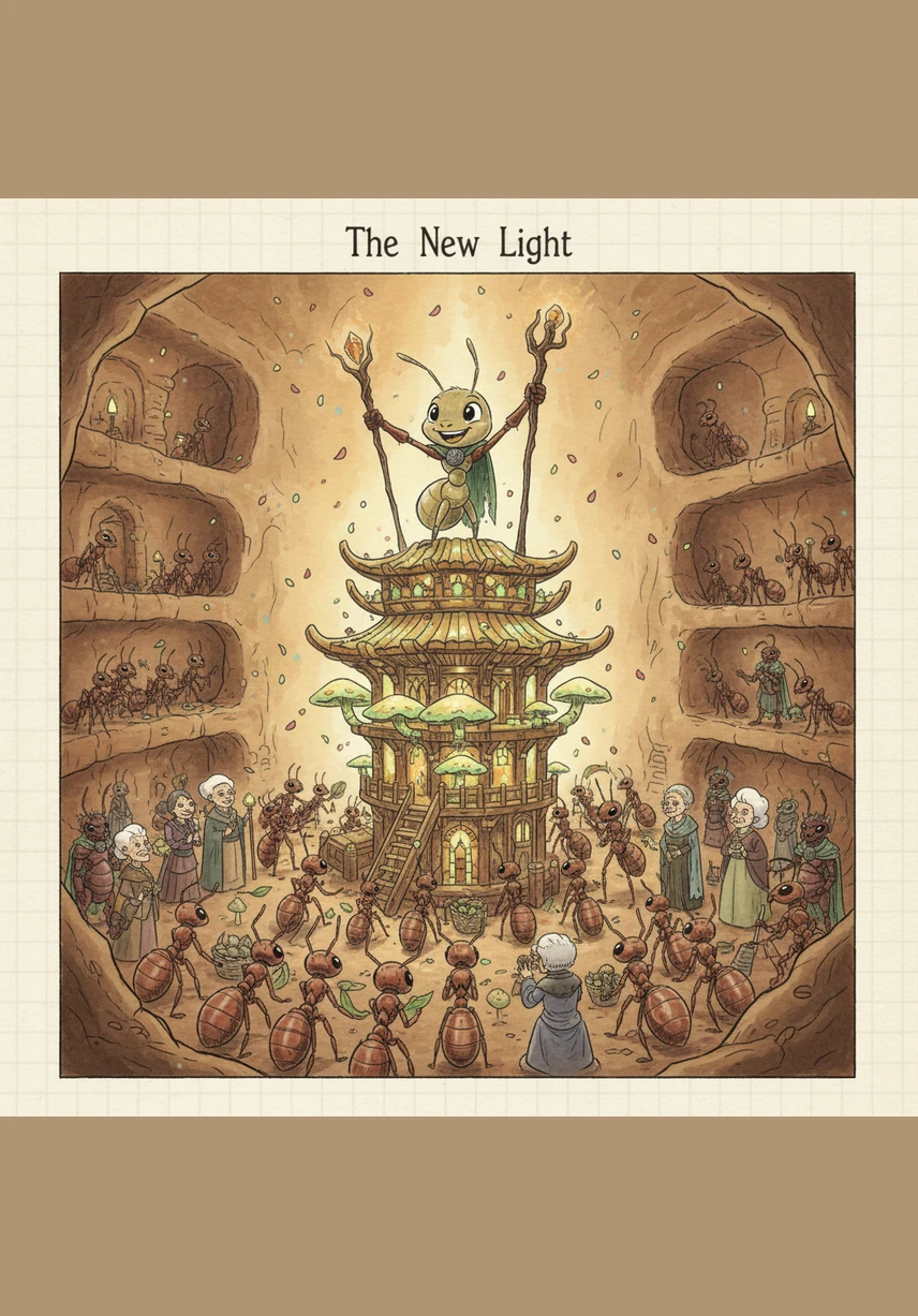 By the end of the day, the storehouse is full and Andy is the happiest ant in the entire colony. He understands now that working hard today ensures a bright and safe tomorrow, and that even a small ant can do great things when he helps others.