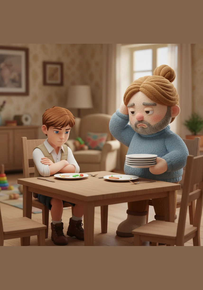 Even during dinner, Leo would push his plate away and refuse to help clear the table. He didn't notice the tired look in his father's eyes or the way his selfish actions made the whole house feel heavy and sad.