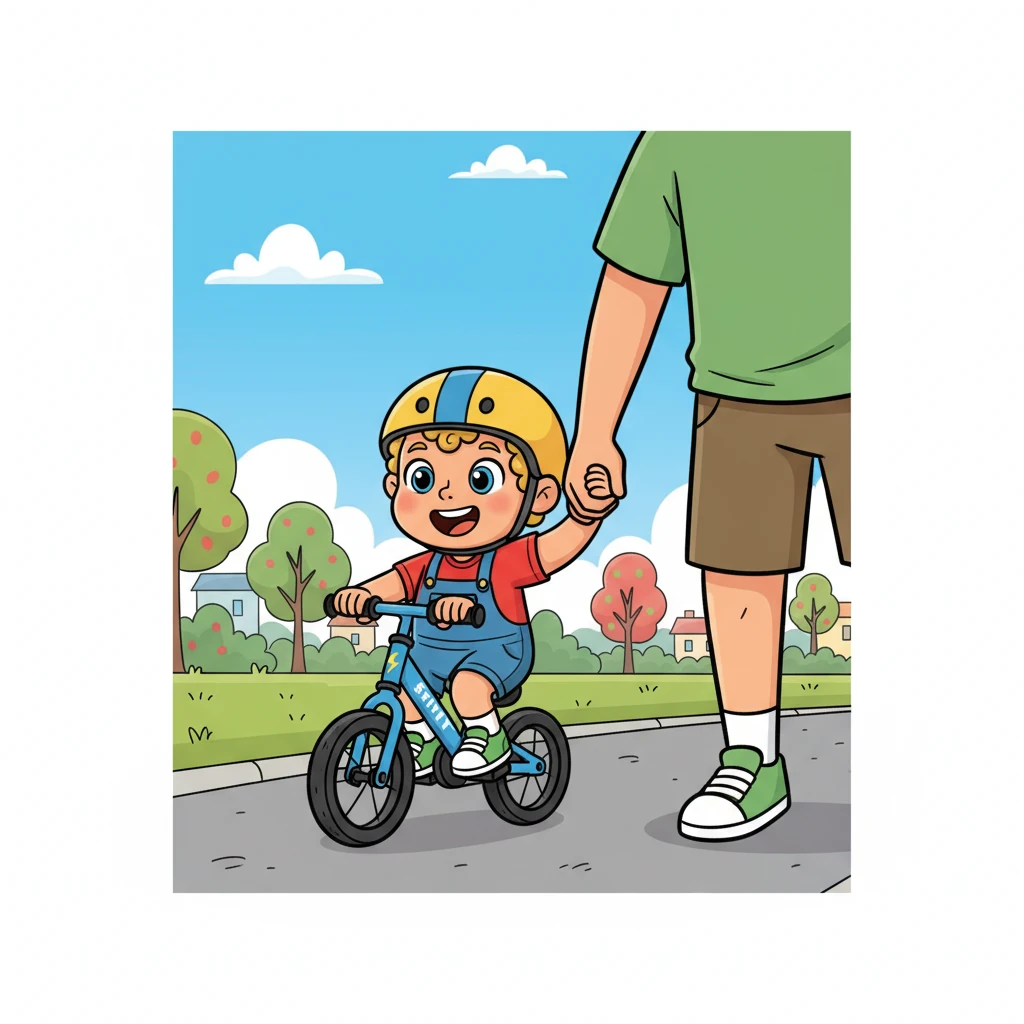 Louie, not to be left out, was soon on his little blue strider bike, wobbling with determination. Dad held his hand, guiding him as Louie's tiny legs pushed off the ground, a happy gurgle escaping his lips. He giggled every time he successfully balanced for a moment.