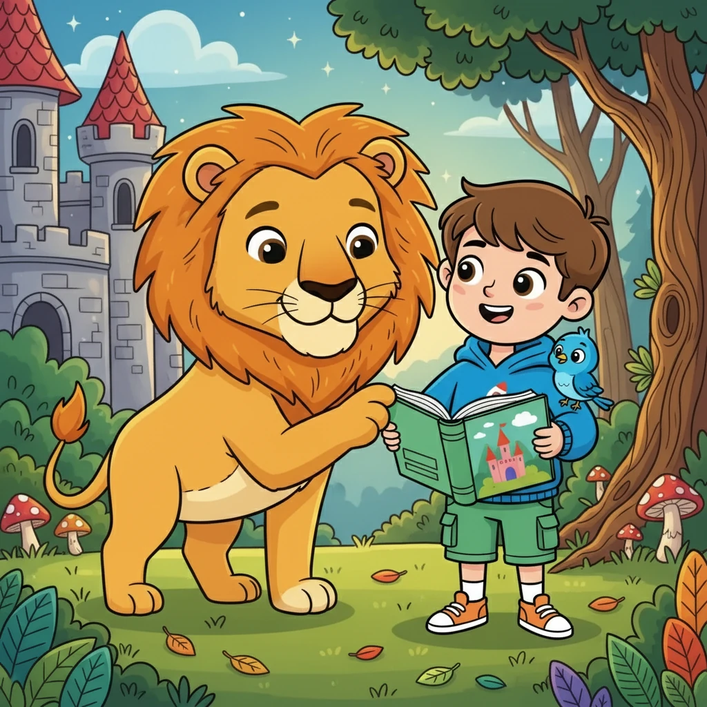 No meio da aventura, Lila conheceu um amigo, um leão gentil chamado Leo. Leo ensinou Lila a apreciar a beleza das histórias e a se concentrar nas imagens. Juntos, eles exploraram castelos e florestas mágicas.