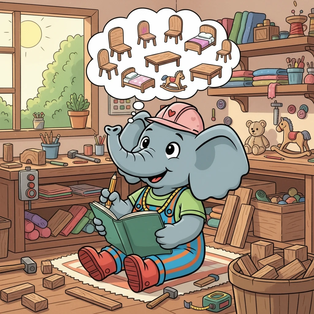 Ella, buzzing with excitement, decided to start her own furniture business! She sketched designs, dreaming of chairs, tables, and beds. She imagined a place where stuffies could find furniture as unique and wonderful as they were.