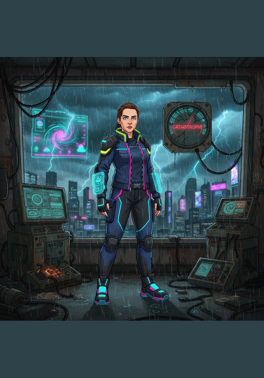 The sky over Coral Springs turns an eerie shade of green as dark, swirling clouds gather on the horizon. At the local weather station, Melanie Barnes watches the radar screens with growing concern as a massive storm system forms. She calls her team together, knowing that the town's safety depends on their quick actions.