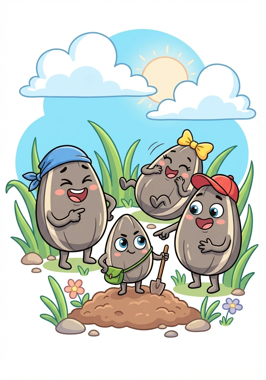 The other seeds chuckled at Pip's ambition. "You're too small!" they teased. "Sunflowers are big and strong!"