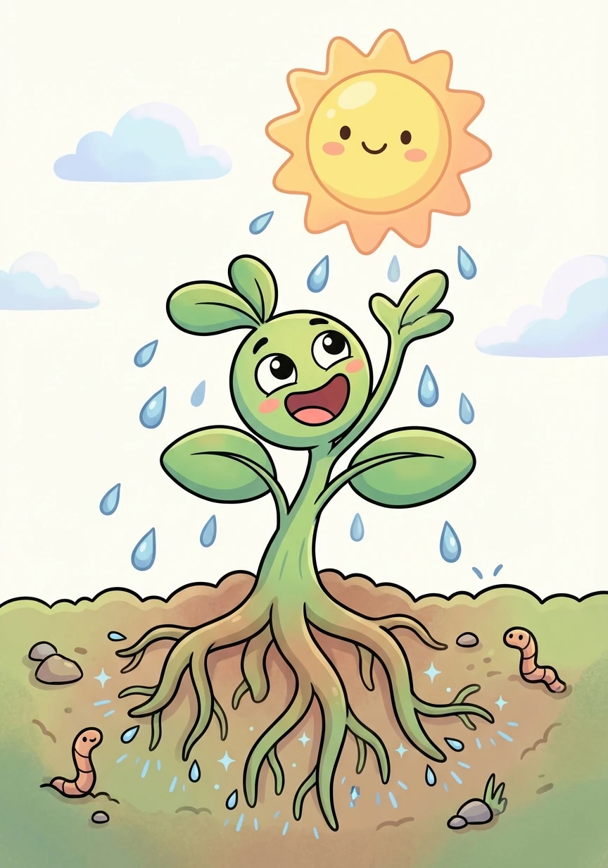 Inspired, Pip pushed his roots deep into the soil. He soaked up the sun and drank the rain, growing a little taller each day.